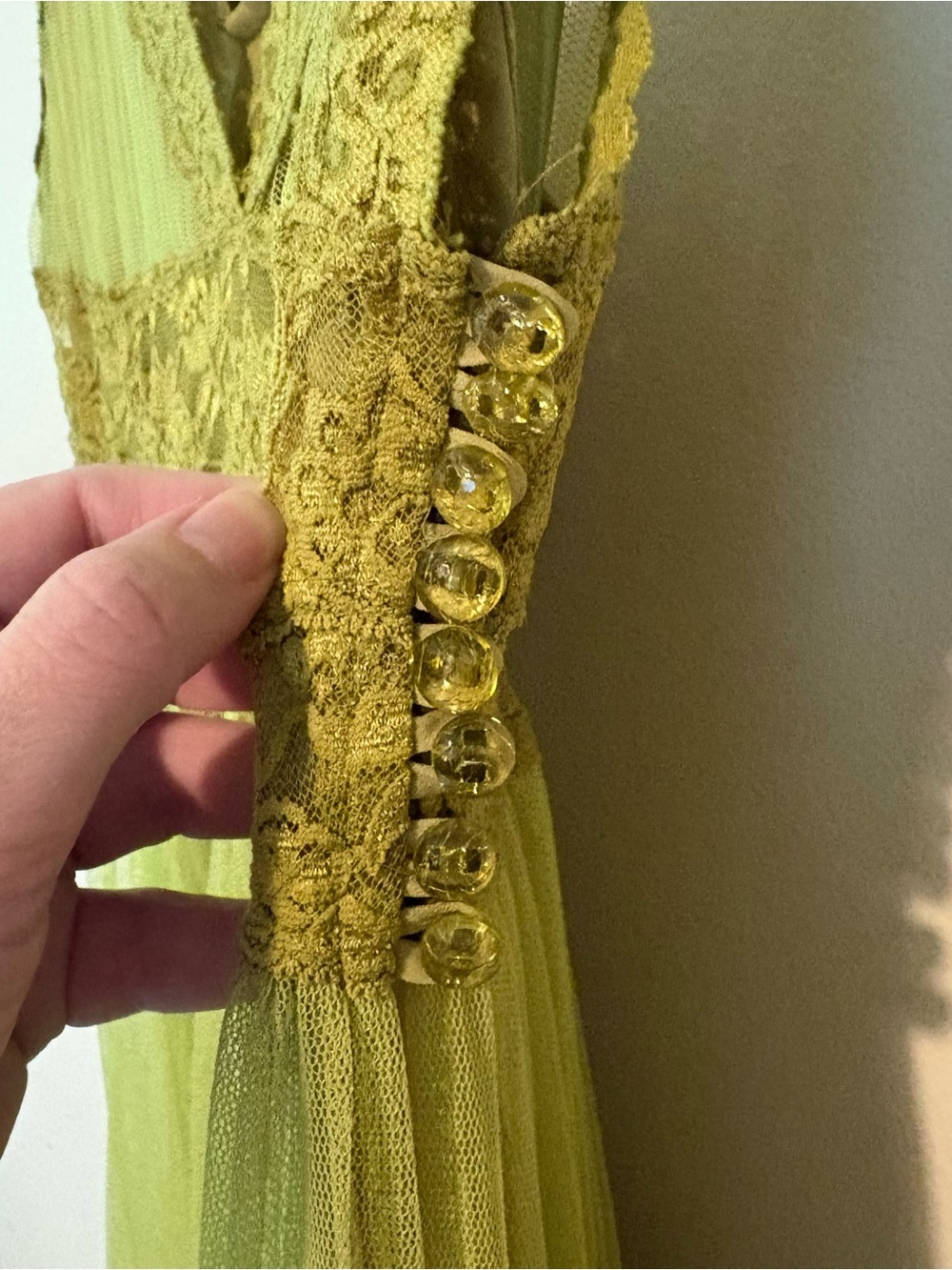 Vintage 90s Betsey Johnson chartreuse pleated tulle babydoll dress - Picture 6 of 12